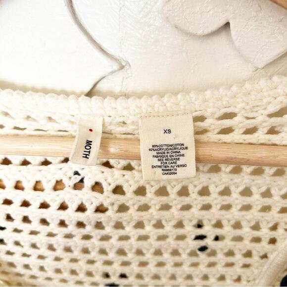 Anthropologie Moth Cream Pom Pom Cardigan Open Knit Zip Front Sweater Size XS - Picture 4 of 6